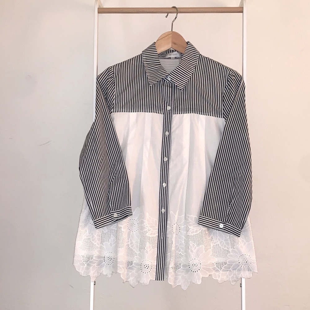 Striped Blouse with Lace Hem